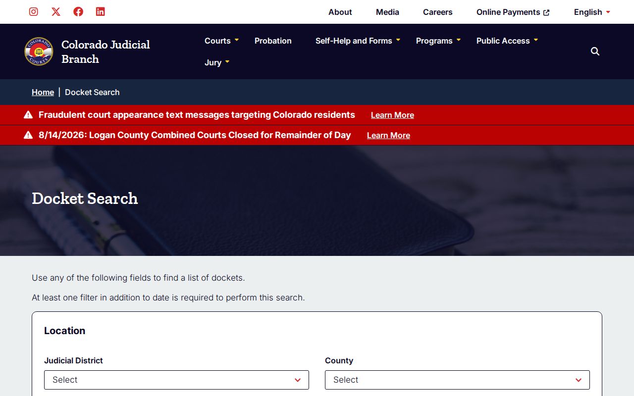 Clear Creek County case lookup statewide docket search