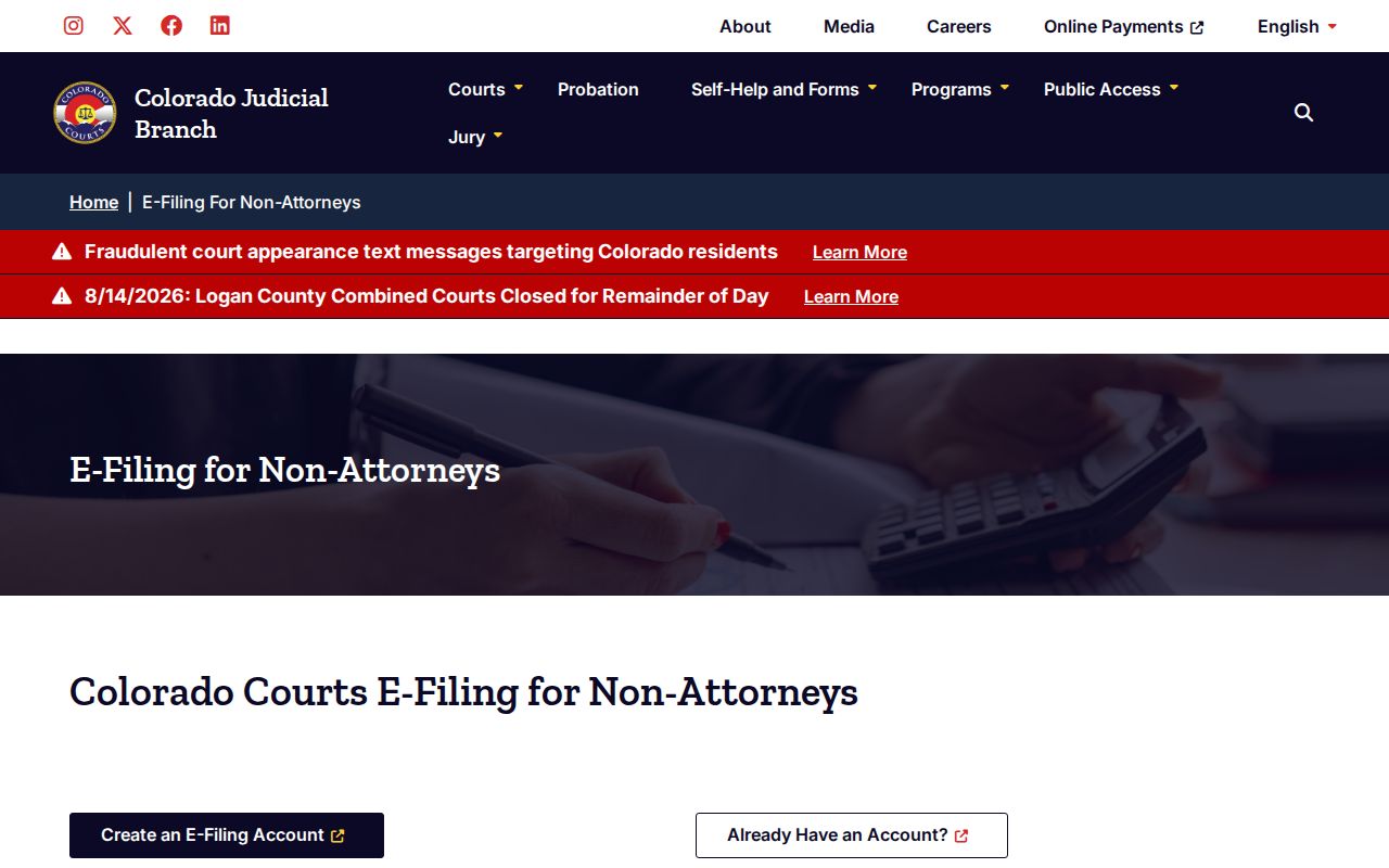 Clear Creek County civil docket non-attorney e-filing resource