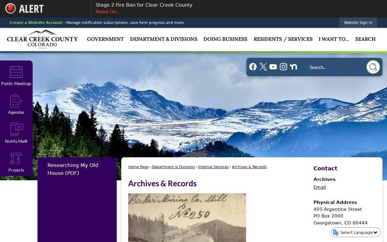 Clear Creek County court records and county archives access page
