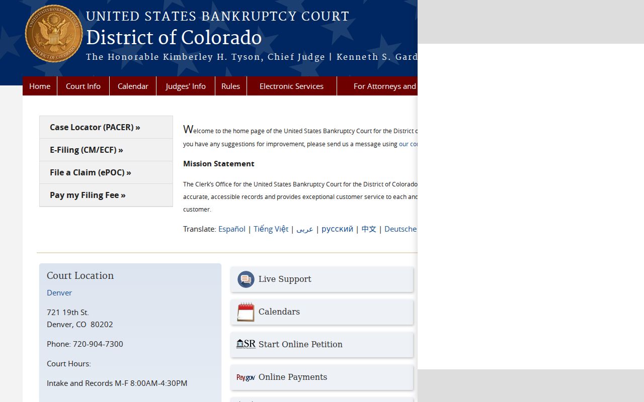 Empire court docket source for Colorado federal bankruptcy records