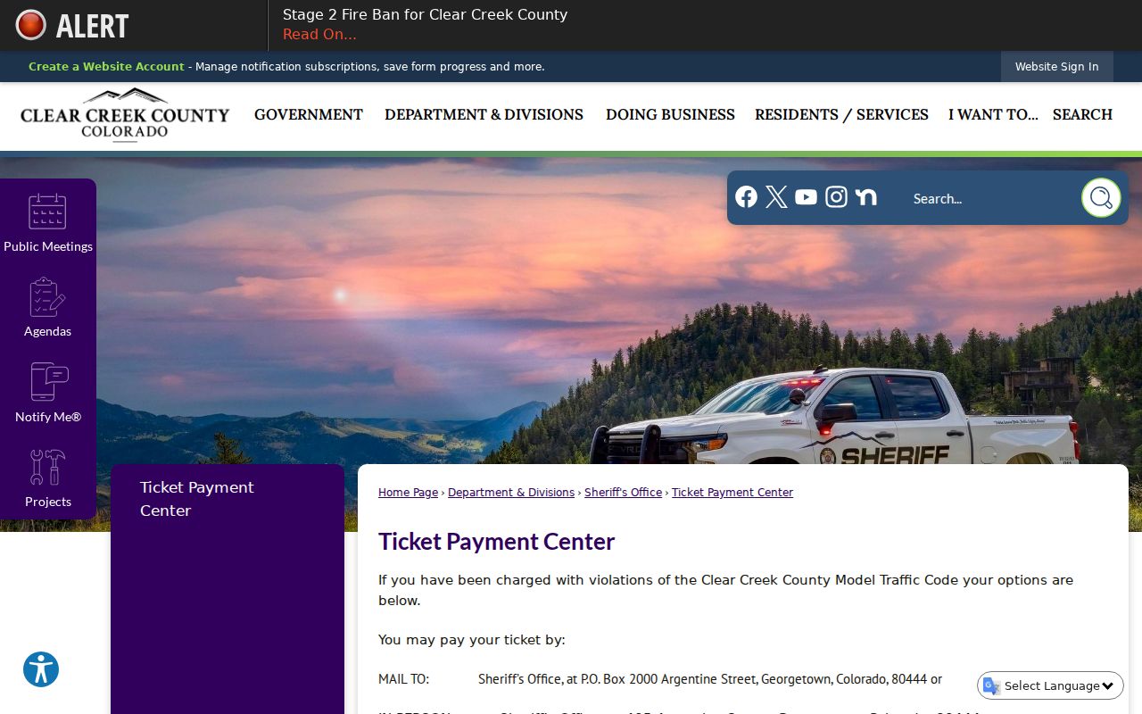 Clear Creek County traffic ticket Sheriff payment center